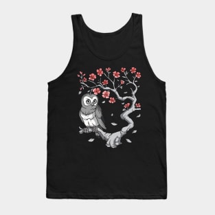 Owl Cherry Blossom Sakura Tank Top